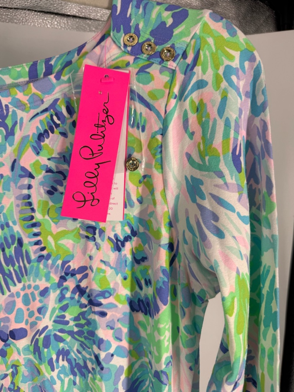 Lilly Pulitzer Multicolor Floral Shift Dress - Blue Green Pink Large NYT - Picture 5 of 7